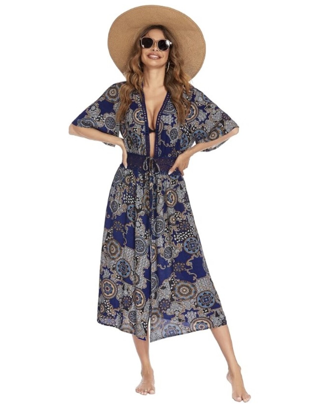 NEW / NWT Blue Paisley Print Women's Swim Coverup with Crochet Detail